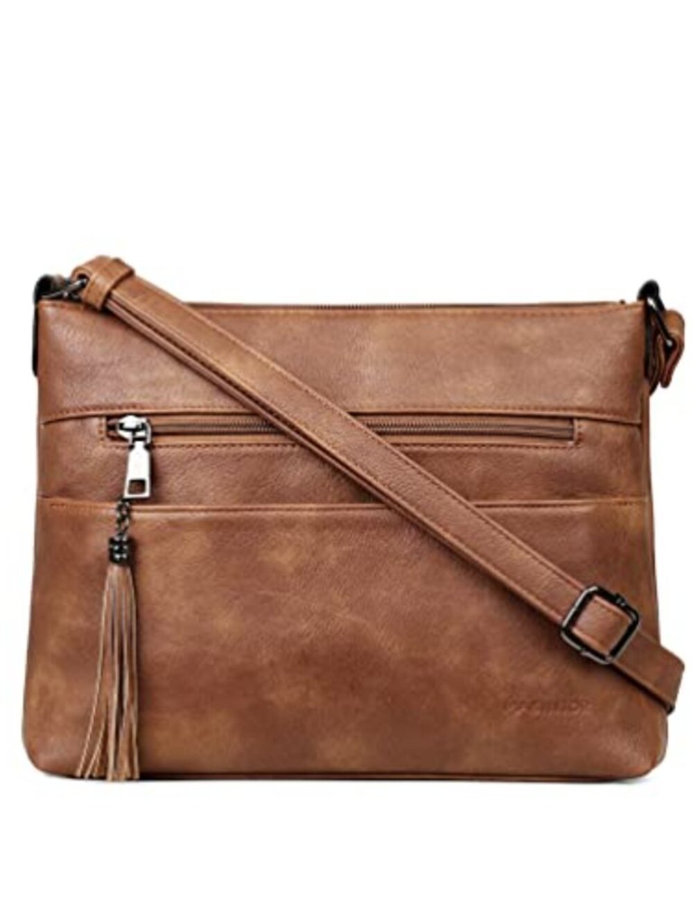 Vegan Leather Medium Crossbody Purse Adjustable Strap Multi Zip Pockets